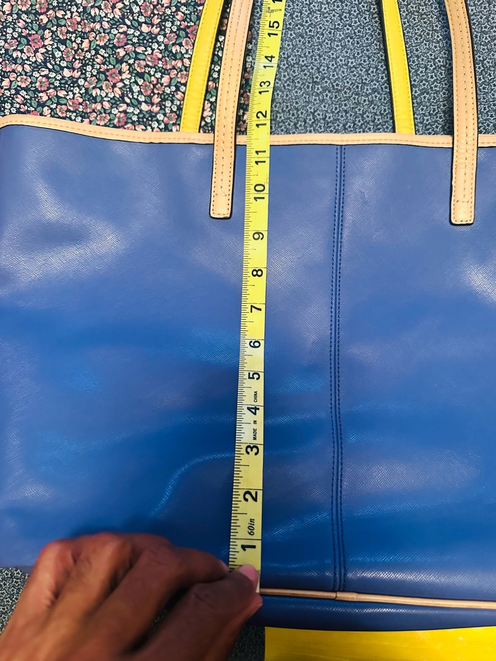 Project Coach Blue Leather Tote with Tan Accents/ handles are tan and yellow - Picture 7 of 16